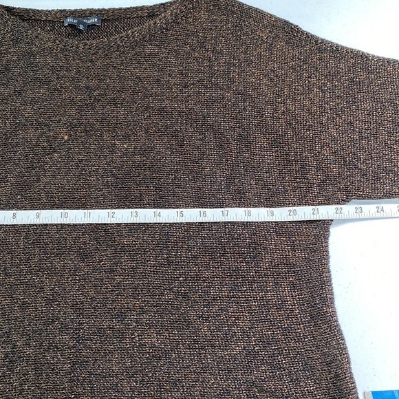 Eileen Fisher Organic Linen Loose Knit 3/4 Dolman Sleeve Sweater Metallic - Picture 11 of 16
